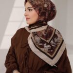 İz Desen Soft Eşarp - Kahve Bej