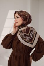 İz Desen Soft Eşarp - Kahve Bej - Görsel 2