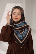 İz Desen Soft Eşarp - Kahve Mavi - Görsel 3