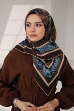 İz Desen Soft Eşarp - Kahve Mavi - Görsel 4