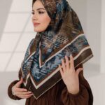 İz Desen Soft Eşarp - Kahve Mavi