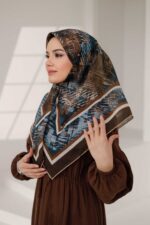 İz Desen Soft Eşarp - Kahve Mavi