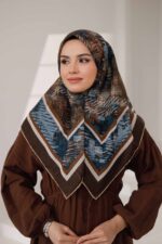 İz Desen Soft Eşarp - Kahve Mavi - Görsel 6