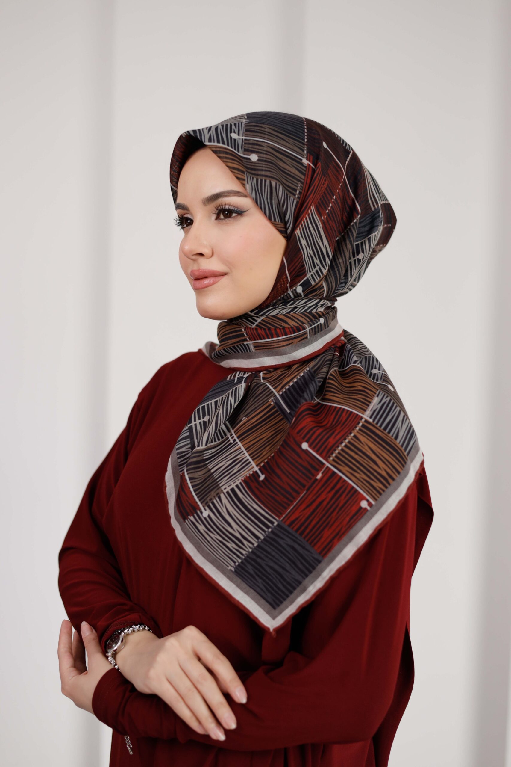 IMG_8764 Nota Desen Soft Eşarp - Bordo Füme - Görsel 1