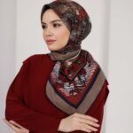 İz Desen Soft Eşarp - Bordo Kahve