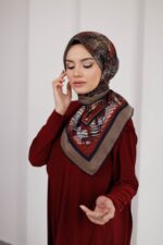 İz Desen Soft Eşarp - Bordo Kahve - Görsel 6