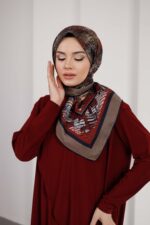 İz Desen Soft Eşarp - Bordo Kahve - Görsel 5
