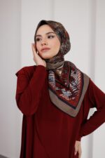 İz Desen Soft Eşarp - Bordo Kahve - Görsel 2