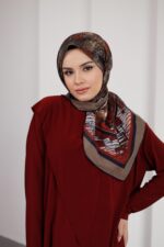 İz Desen Soft Eşarp - Bordo Kahve - Görsel 3