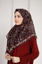 Flora Desen Soft Eşarp - Kırmızı - Görsel 3