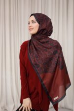 Nevra Desen Soft Şal - Bordo - Görsel 2