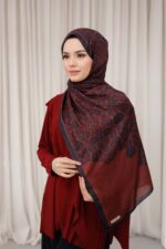 Nevra Desen Soft Şal - Bordo - Görsel 3