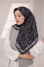 Flora Desen Soft Eşarp - Siyah - Görsel 4