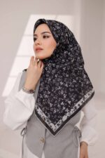 Flora Desen Soft Eşarp - Siyah