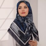 İz Desen Soft Eşarp - Füme Mavi