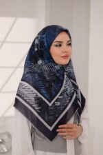 İz Desen Soft Eşarp - Füme Mavi - Görsel 3