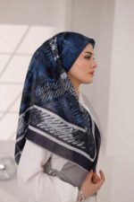 İz Desen Soft Eşarp - Füme Mavi - Görsel 6