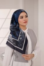 İz Desen Soft Eşarp - Füme Mavi - Görsel 4